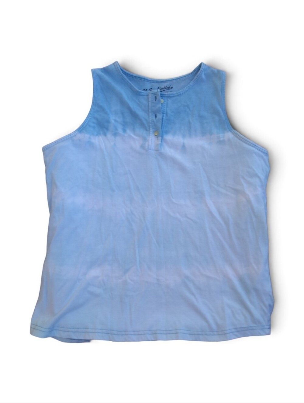 Women’s Light Blue Tie-Dye Tank Top with Button Placket